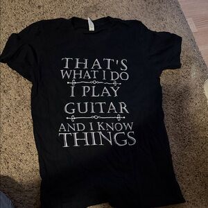 Black Graphic T-Shirt with Guitar Print